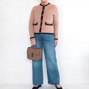 NWT Boden Holly Knitted Jacket - Camel, Navy - Size 4